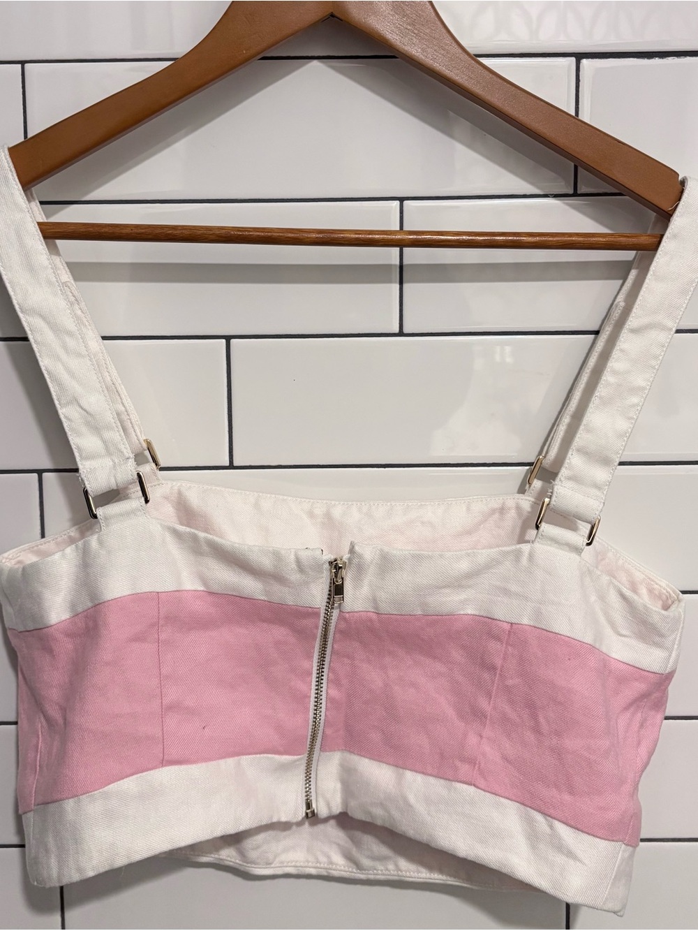 Anthropologie Maeve Square-Neck pink-white button Cropped Linen Tank Top - Picture 10 of 10